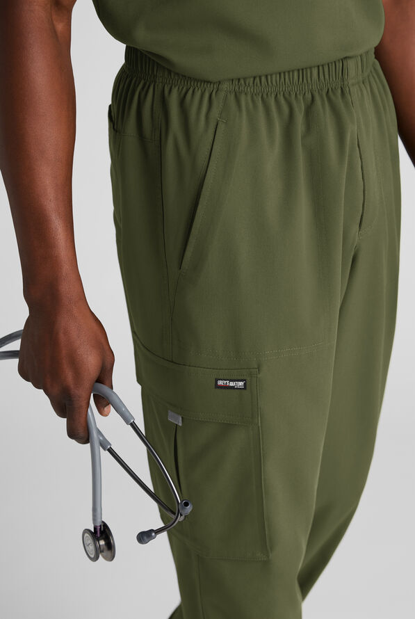 Pantal&oacute;n m&eacute;dico Grey's Anatomy&trade; by Barco Emerge Nolan STRETCH estilo cargo con 3 bolsillos para hombre - Olive - 3