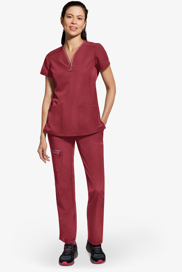 Healing Hands 360 Nisha Women's 6-Pocket STRETCH Rib Knit Waistband Drawstring Scrub Pants - Petite - Garnet Red - 3