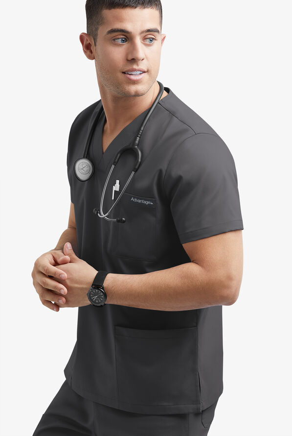 Advantage STRETCH Men's 6-Pocket V-Neck Scrub Top - Pewter - 2