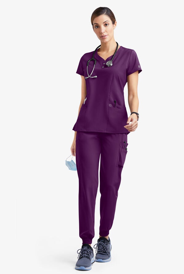 Easy STRETCH Demi Women's 4-Pocket Henley Scrub Top - Eggplant - 2