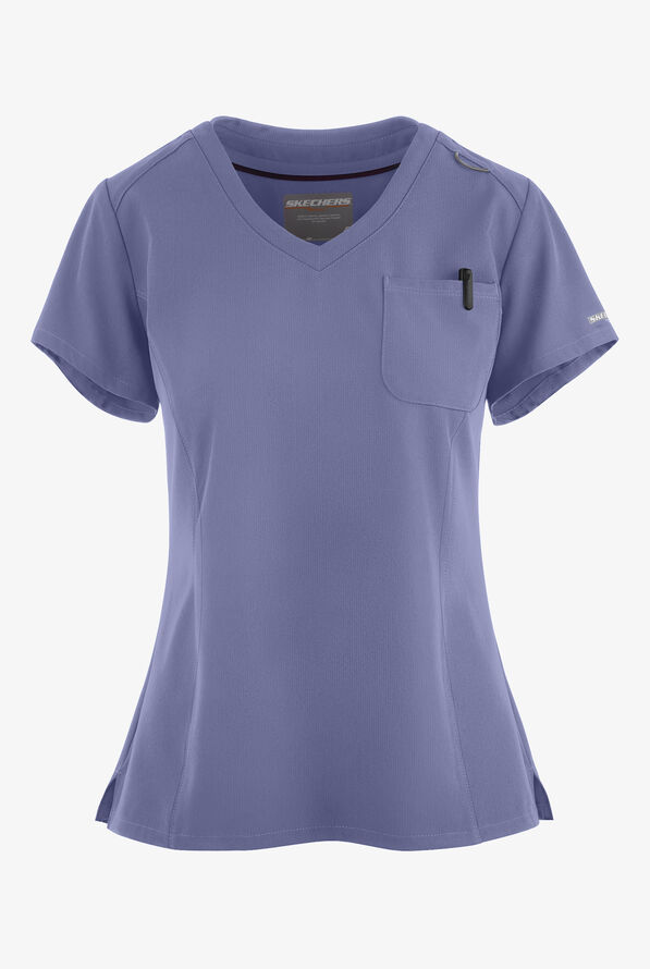 Blusa médica Skechers by Barco Dignity STRETCH con cuello en V y 1 bolsillo para mujer - Ceil Blue - 1
