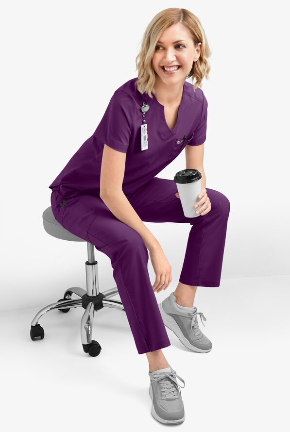 Easy STRETCH Nikki Women's 1-Pocket Scallop Neck Tuck-In Scrub Top - Eggplant - 8