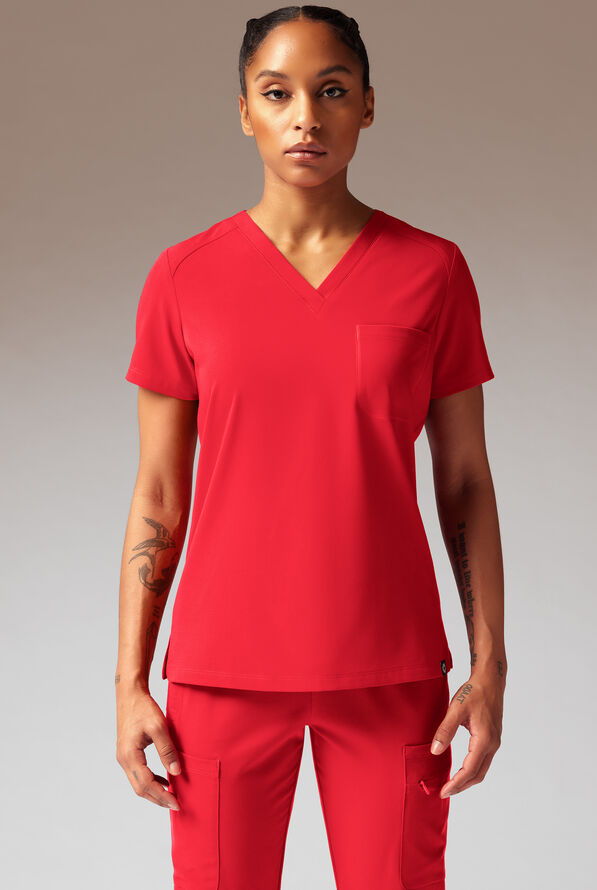 Hypothesis Meta-Base Women’s Single Pocket V-Neck Tuck In/Wear Out Scrub Top - Hemoglobin - 1