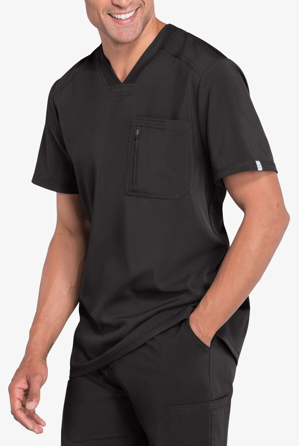 Infinity Men's 2-Pocket STRETCH V-Neck Scrub Top - Black - 4