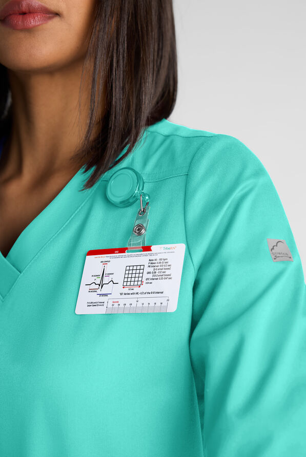 Butter-Soft STRETCH Women's 5-Pocket 3/4" Sleeve V-Neck Scrub Top - Aqua Dust - 4