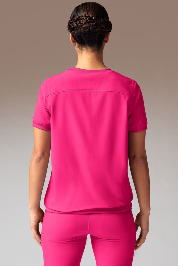 Blusa médica Hypothesis Kentica con cuello redondo y 4 bolsillos para mujer - Reactive Pink - 3