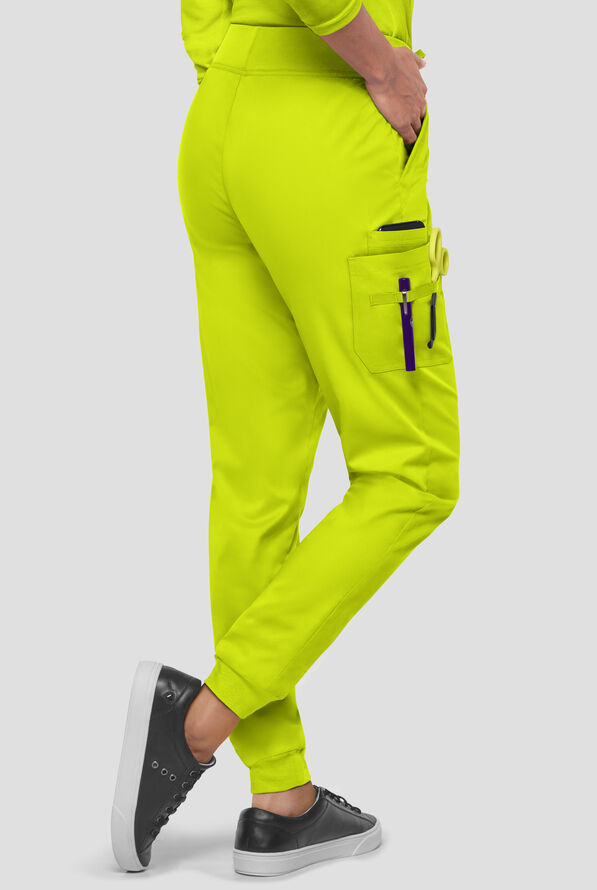Butter-Soft STRETCH Women's 5-Pocket Cargo Jogger Scrub Pants - Lime Crush - 4