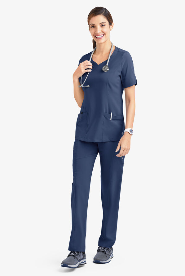 Easy STRETCH Aisha Women's 2-Pocket Sweetheart Neckline Scrub Top - Navy - 2