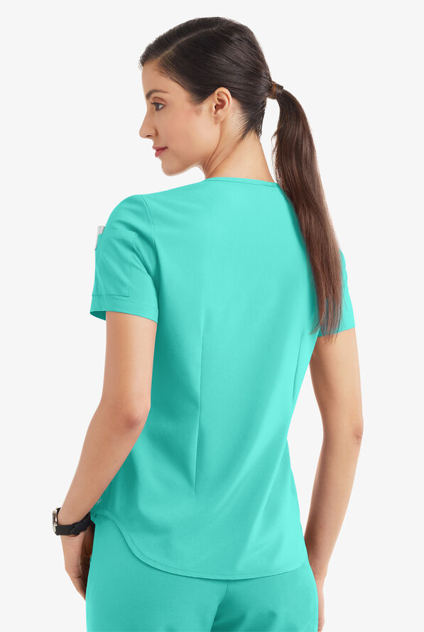 Easy STRETCH Chloe Women's 3-Pocket V-Neck Tuck-In Scrub Top - Aqua Dust - 4