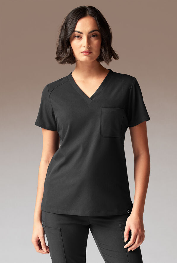 Hypothesis Meta-Base Women’s Single Pocket V-Neck Tuck In/Wear Out Scrub Top - Jet Black - 1