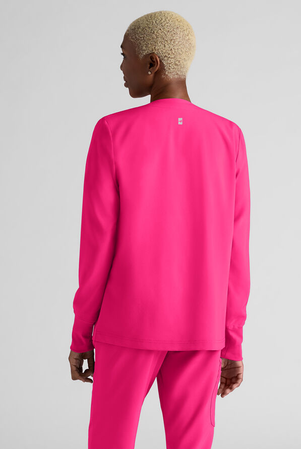 Easy STRETCH Rachel Women's 3-Pocket Snap Front Scrub Jacket - Reactive Pink - 2