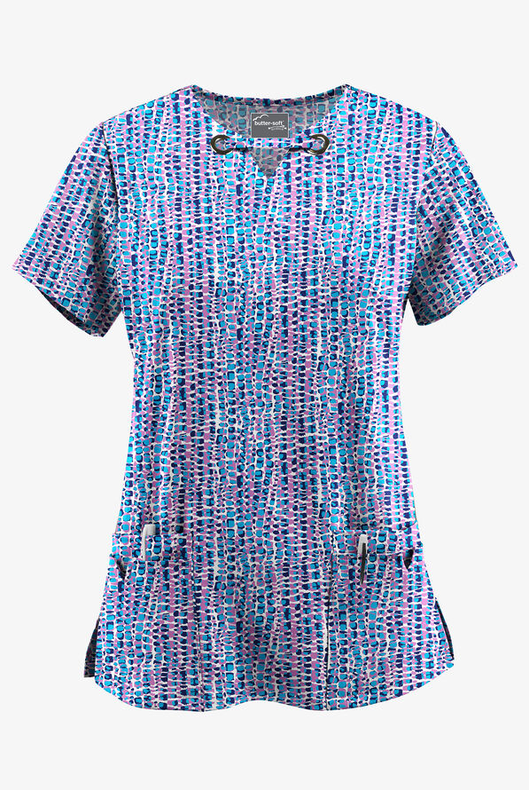 Butter-Soft STRETCH Urban Animal Orchid Women's 4-Pocket Grommet Print Scrub Top - null - 1