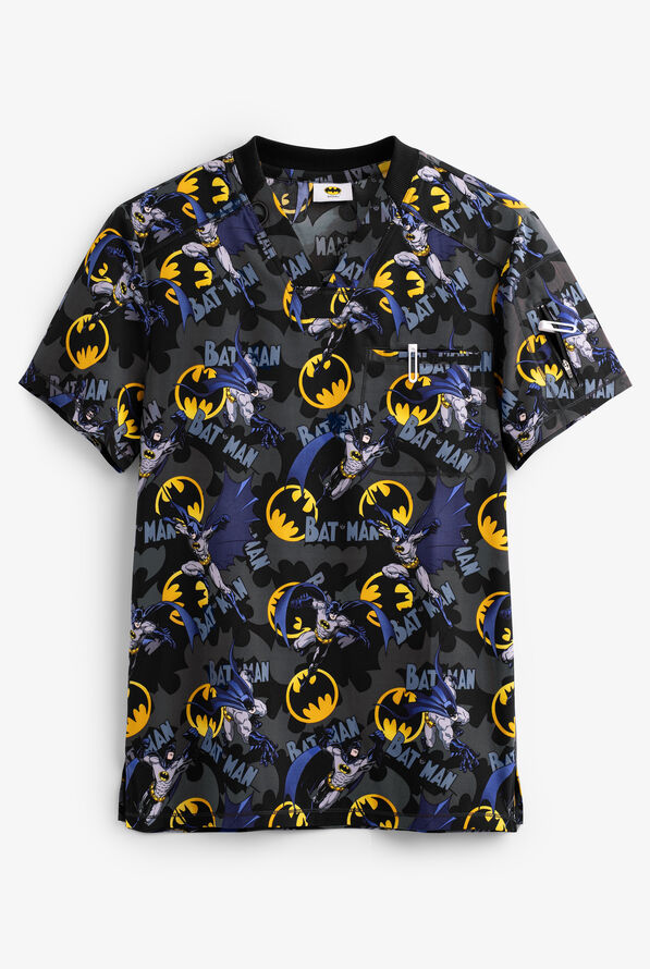 Cherokee Tooniforms DC Comics Batman Men's 2-Pocket V-Neck Print Scrub Top - null - 1