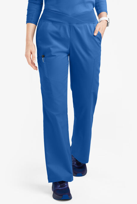 Pantalón médico Butter-Soft Originals Tall de tiro medio y cintura cruzada con piernas anchas y 7 bolsillos para mujer