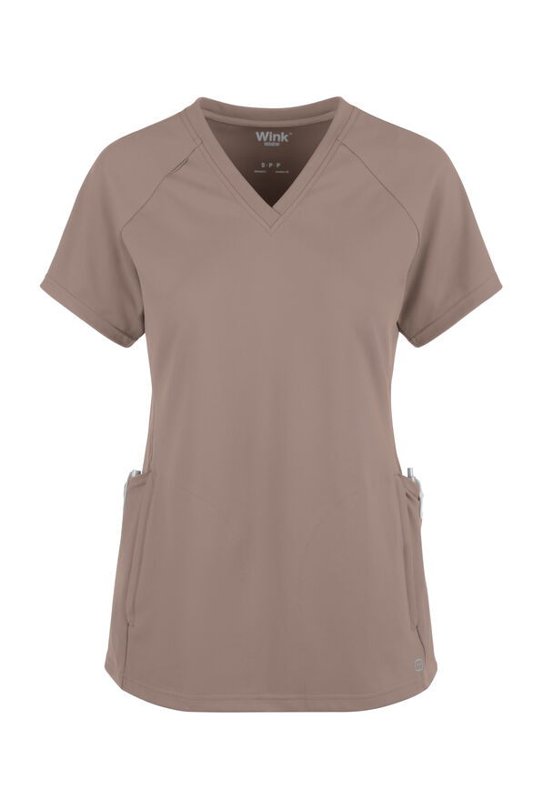 Wink Renew Knit Women's 4-Pocket STRETCH Rib-Knit Side Panel Raglan Sleeve V-Neck Scrub Top - Haze - 1