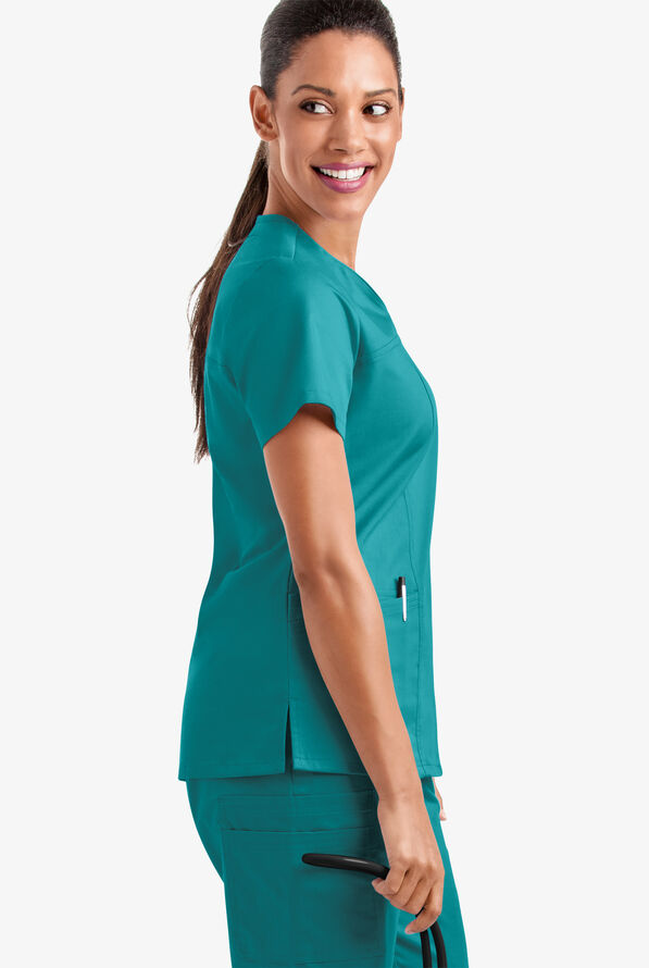 Butter-Soft STRETCH Women's 4-Pocket Sweetheart Neck Scrub Top - Teal - 4