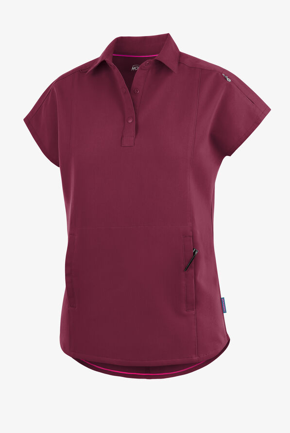 Blusa m&eacute;dica Movement by Butter-Soft Mintaka con cuello estilo polo y 4 bolsillos para mujer - Wine - 1