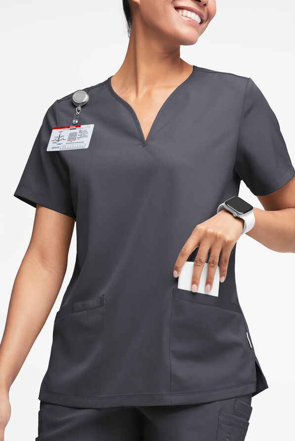 WhisperLite Dahlia Women's 4-Pocket Stretch Notched Neck Scrub Top - Pewter - 1
