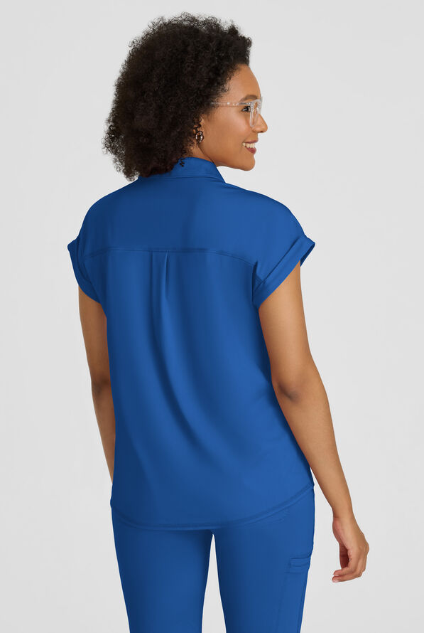 Grey's Anatomy by Barco Knit STRETCH Renew Women's 1-Pocket Dolman Sleeve Polo Scrub Top - Royal - 4