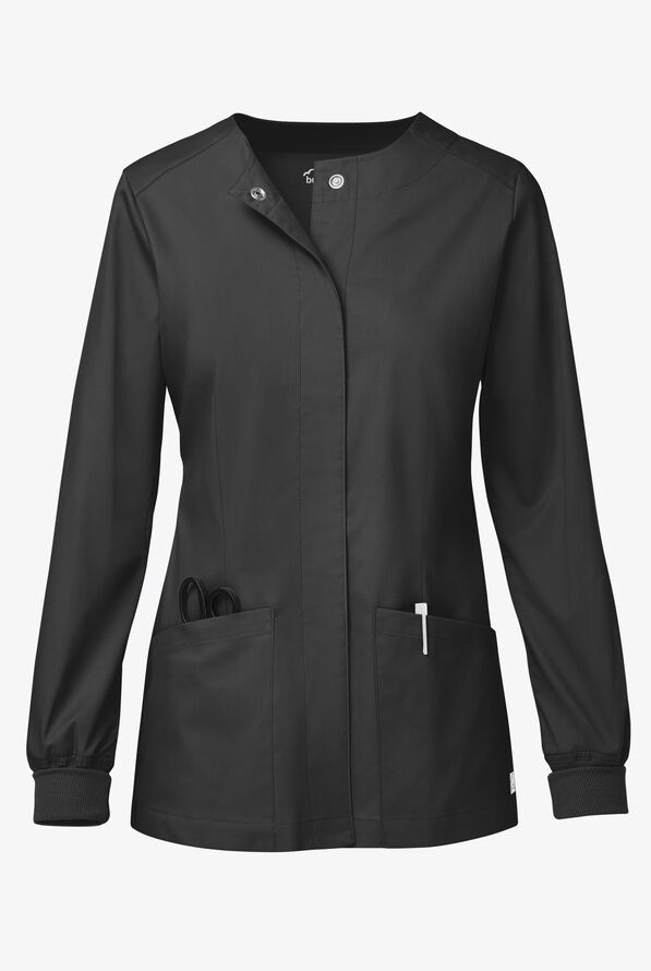 Butter-Soft STRETCH Women's 2-Pocket Long Sleeve Snap Front Scrub Jacket - Black - 1