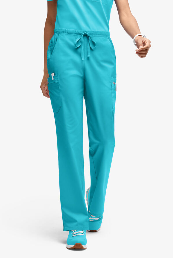 Butter-Soft STRETCH Women’s 10-Pocket Mid Rise Straight Leg Scrub Pant - Teal - 1