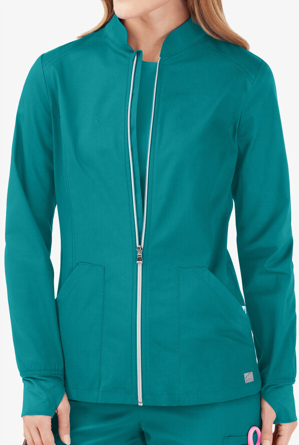 Butter-Soft STRETCH Women's 3-Pocket Zip Front Scrub Jacket - Teal - 2