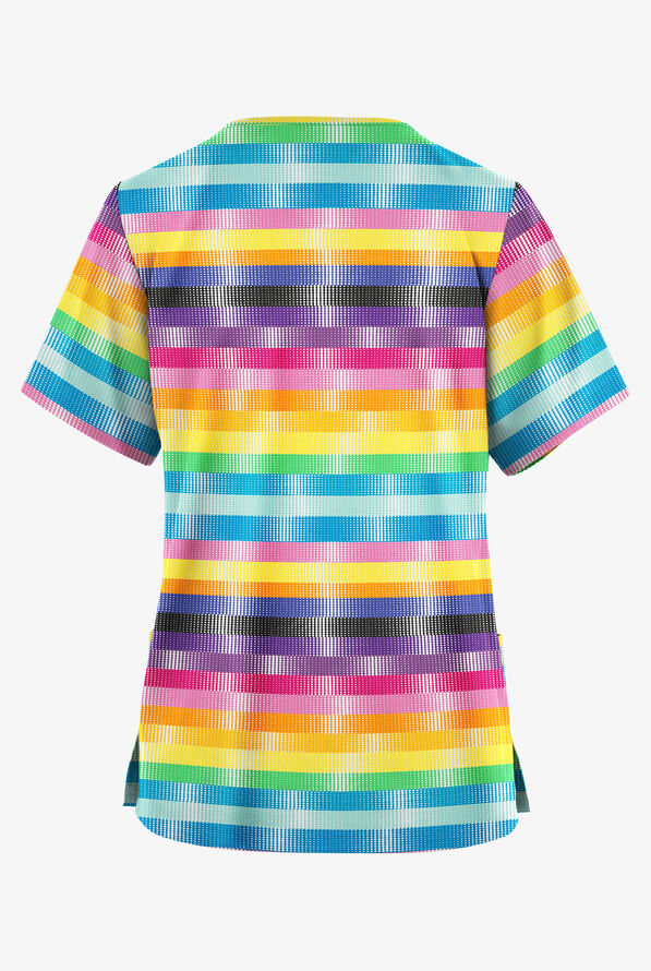 Butter-Soft Originals Digital Rainbow Women's 2-Pocket Classic Fit V-Neck Print Scrub Top - null - 2