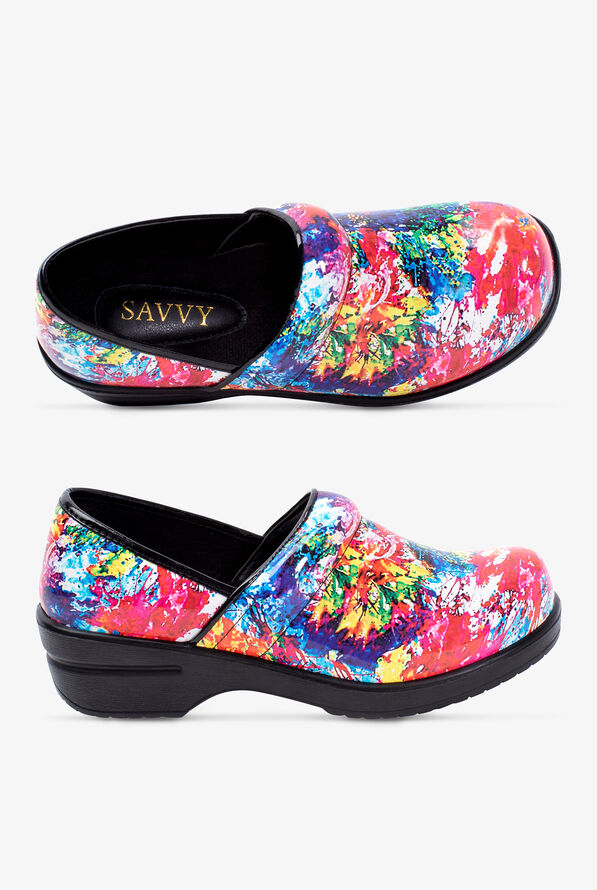 Savvy Women's Brandy Splatter Paint Nursing Clogs, Nursing Footwear