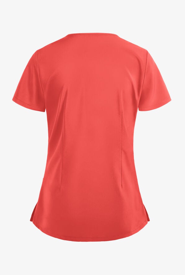 Blusa m&eacute;dica Easy STRETCH Demi estilo Henley con 4 bolsillos para mujer - Spiced Coral - 4