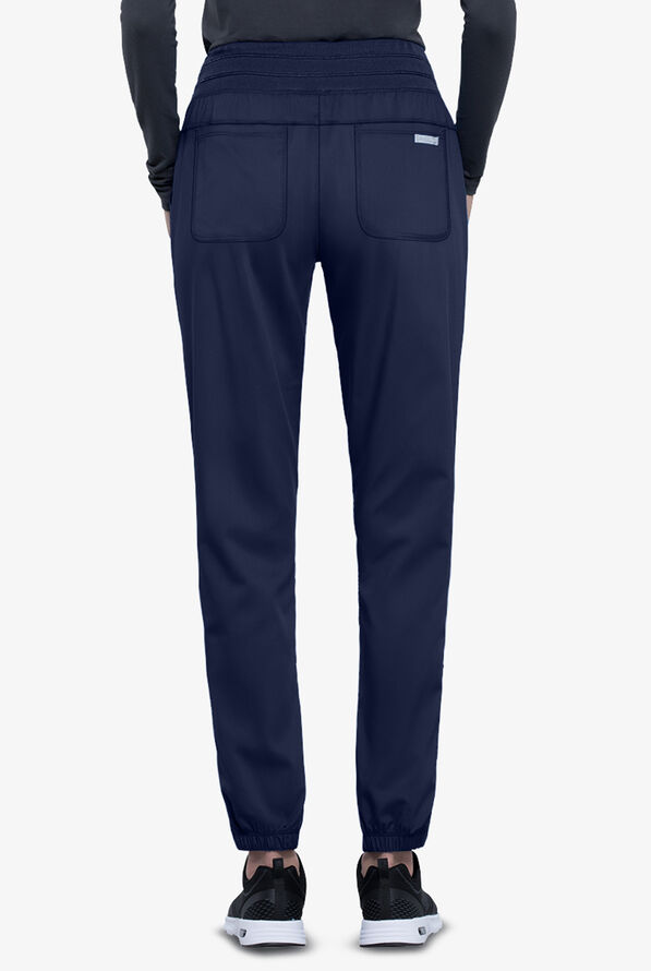Cherokee Workwear Revolution Women's 5-Pocket STRETCH Elastic Waistband Half Jogger Scrub Pants - Navy - 2