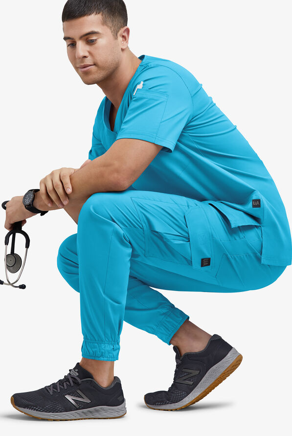 Butter-Soft STRETCH Men's 7-Pocket Cargo Jogger Scrub Pants - Turquoise - 4