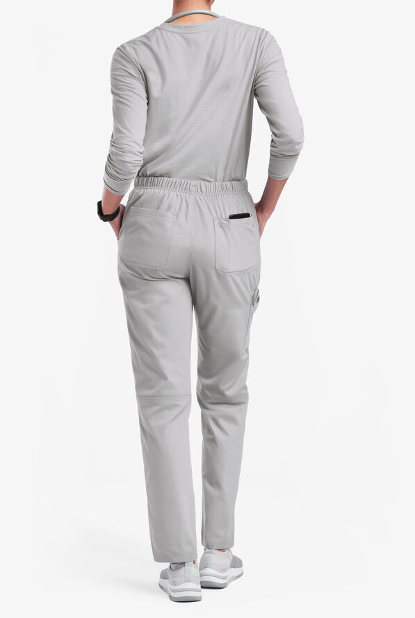 Butter-Soft Originals Women's 7-Pocket Mid Rise Straight Leg Cargo Scrub Pants - Petite - Silver - 3