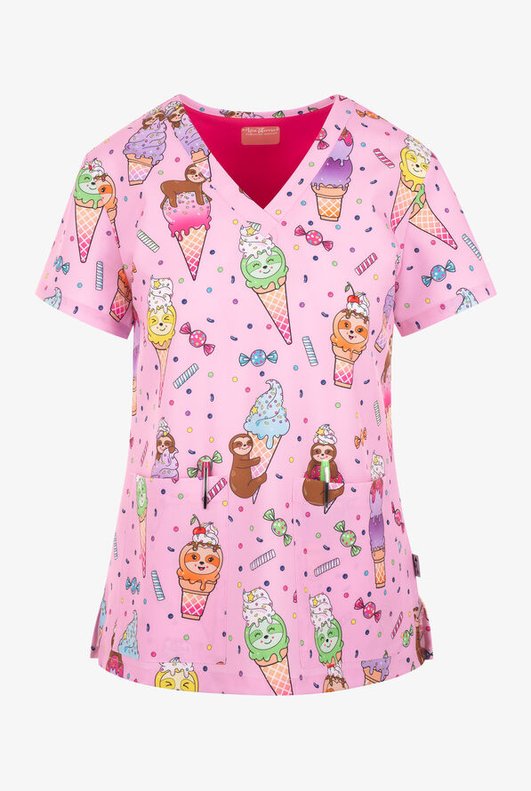 Blusa médica estampada Zavate Ava Therese Sloths Delight STRETCH con cuello en V y 2 bolsillos para mujer - null - 1