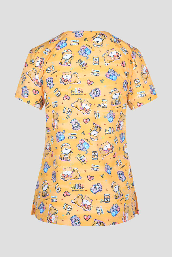 Blusa médica estampada koi Next Gen Medical Cuties STRETCH con cuello en V y 2 bolsillos para mujer - null - 2