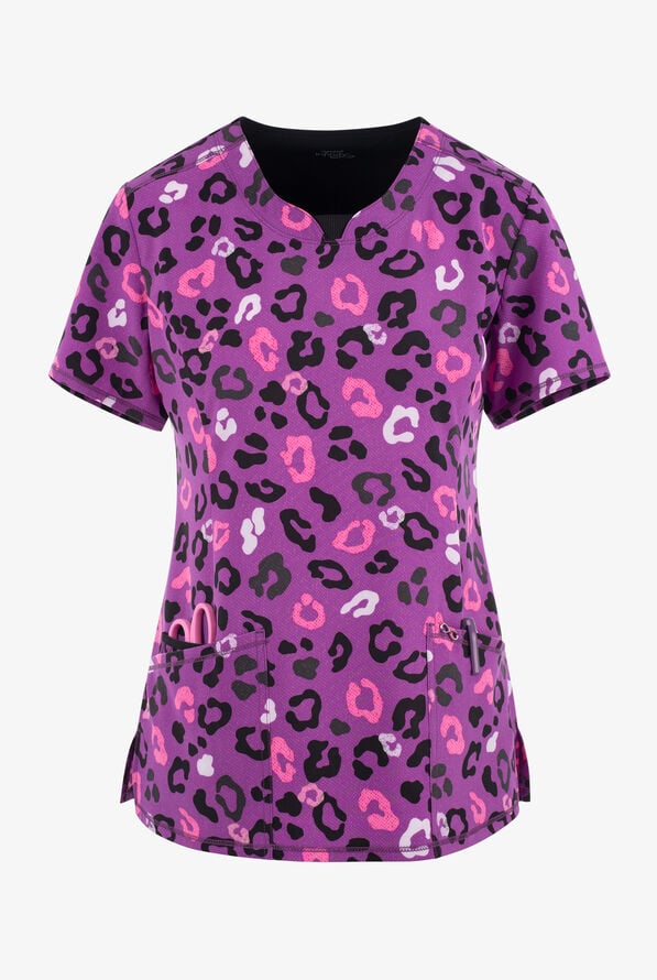 Infinity Leopard Vibes Women's 2-Pocket STRETCH V-Neck Print Scrub Top - null - 1