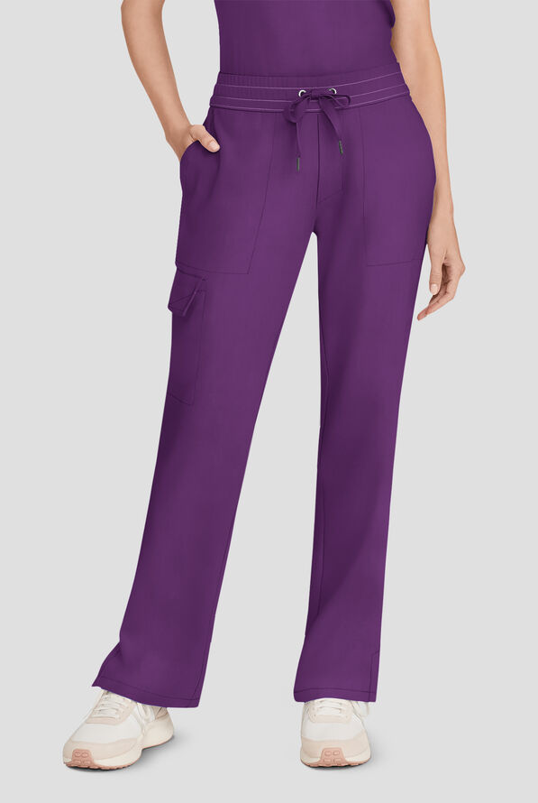 Healing Hands Quest Women's 4-Pocket STRETCH Straight Leg Drawstring Cargo Scrub Pant - Eggplant - 1