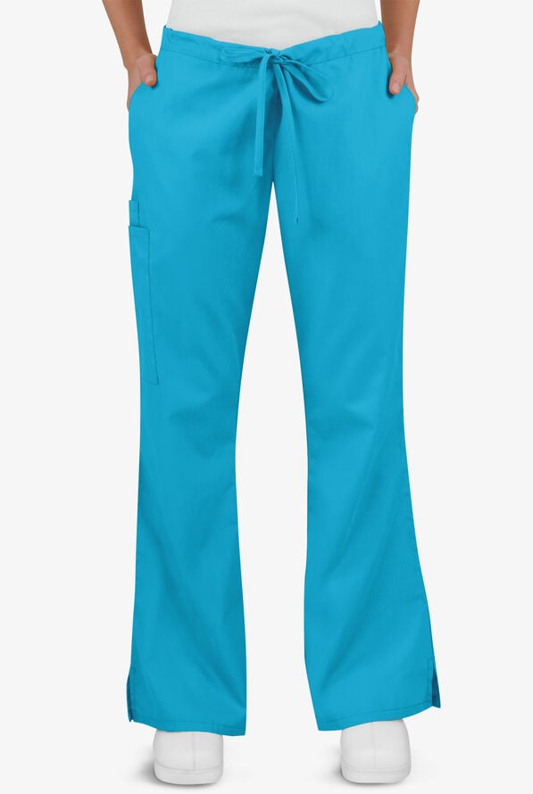 Butter-Soft Core Women's 4-Pocket Elastic Waist Back Drawstring Scrub Pants - Turquoise - 1