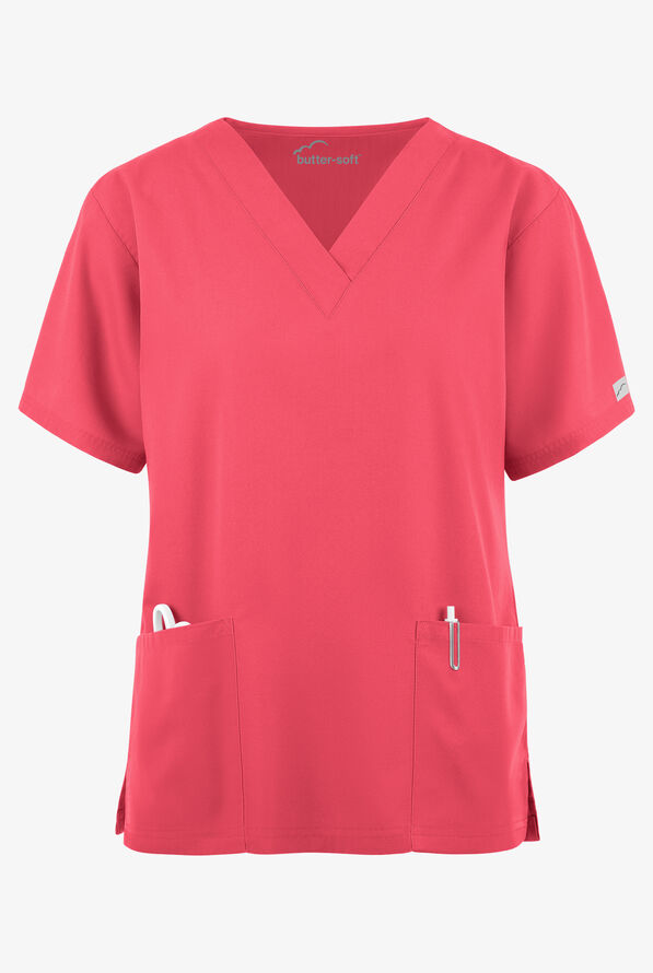 Butter-Soft Core Women's 2-Pocket V-Neck Scrub Top - Rose Dusk - 1