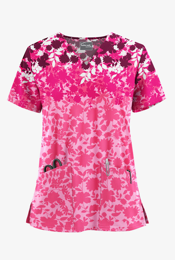 UA Butter-Soft STRETCH Flower Shadows Sweet Rose Women's 2-Pocket V ...