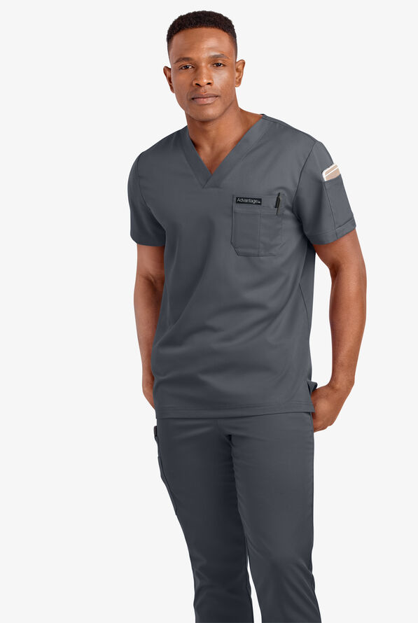 Advantage STRETCH Men's 4-Pocket V-Neck Scrub Top - Pewter - 2