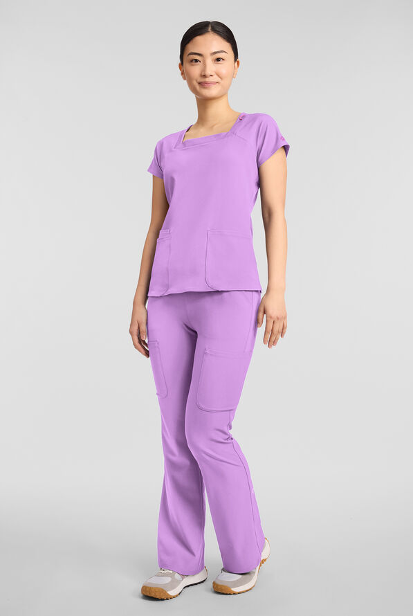 Med Couture Amp Women's 3-Pocket STRETCH Raglan Sleeve Square Neck Scrub Top - Digital Lavendar - 2