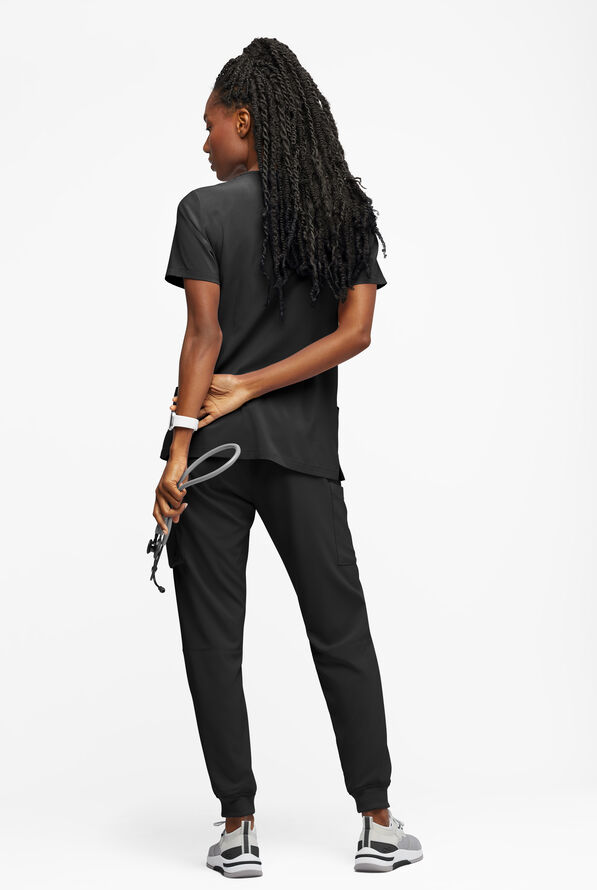 Easy STRETCH Tessa Women's 5-Pocket V-Neck Scrub Top - Onyx Black - 3