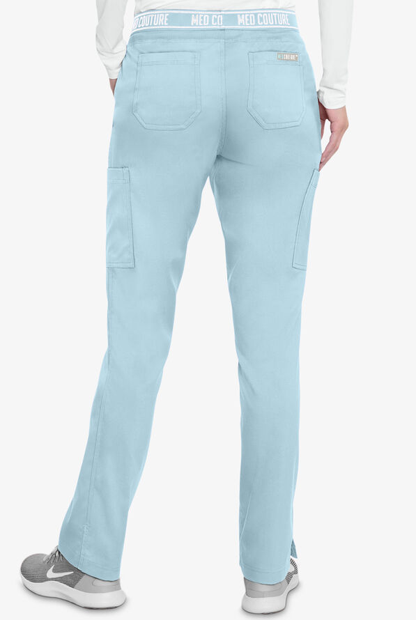 Med Couture Touch Women's 7-Pocket STRETCH Logo Elastic Double Cargo Yoga Scrub Pants - Periwinkle - 2