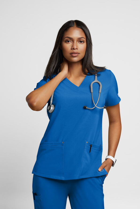 Blusa médica Easy STRETCH Lina con cuello en V ingleteado y 4 bolsillos para mujer - Royal - 2