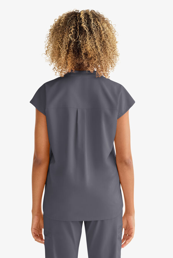 Healing Hands Purple Label Journey Women's 2-Pocket STRETCH Dolman Sleeve Mandarin Collar Scrub Top - Pewter - 5