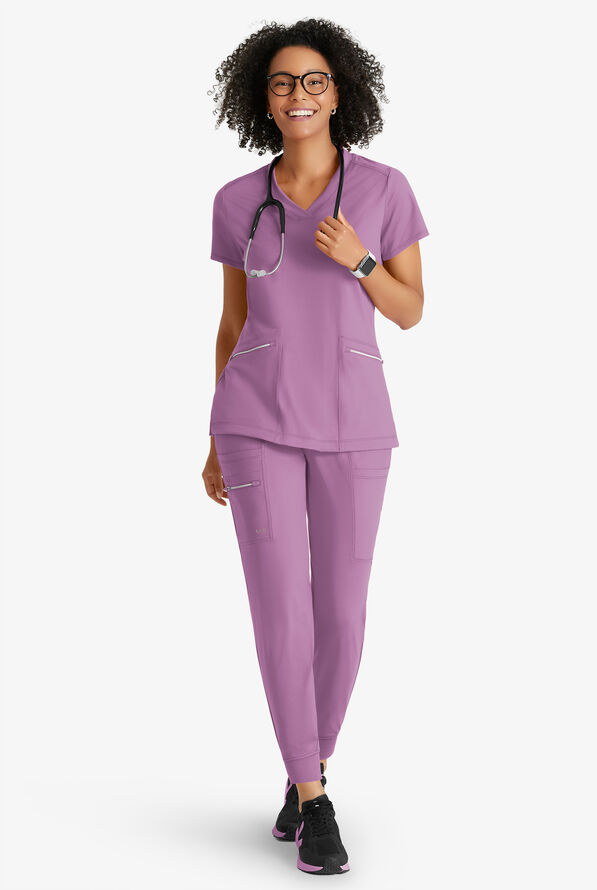 Barco One Performance Knit Pro Women's 5-Pocket STRETCH Cargo Jogger Scrub Pant - Dusty Lavender - 4