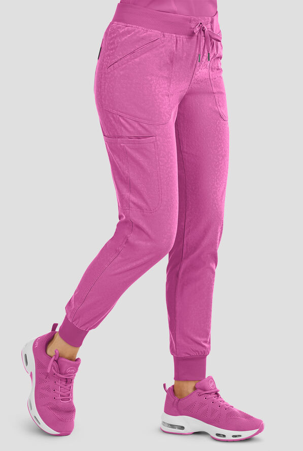 Zavate Ava Therese Cheetah Jacquard Sheba Women’s 6-Pocket STRETCH Cargo Jogger Scrub Pant - Petite - Bubblegum - 1