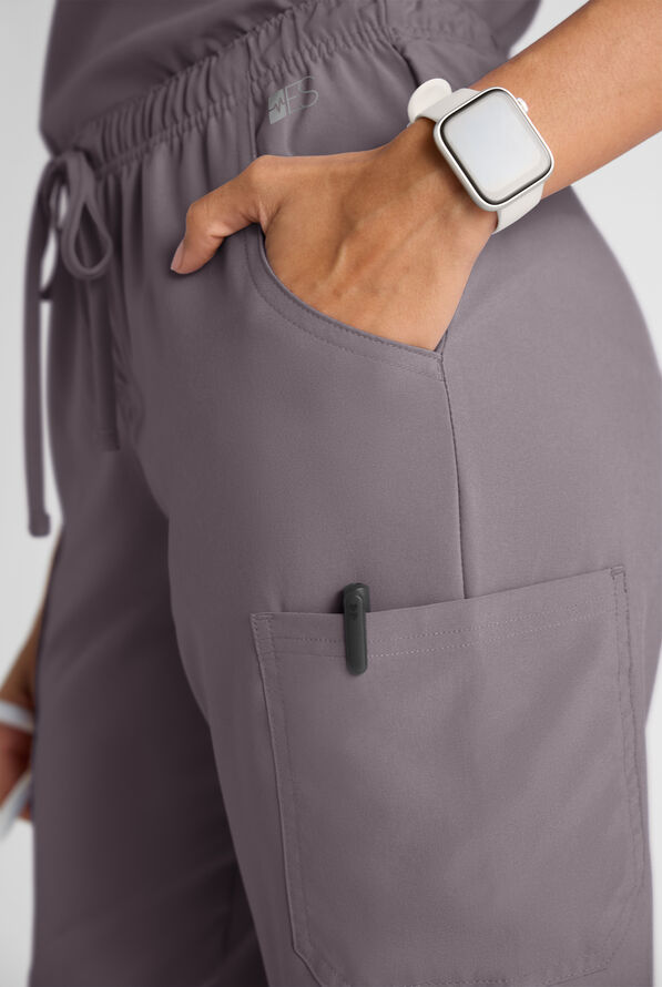 Easy STRETCH Eden Women's 4-Pocket Drawstring Scrub Pants - Petite - Grey Stone - 3