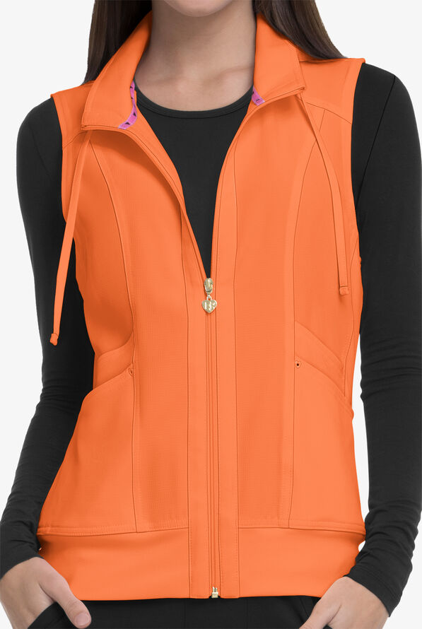 heartsoul Break On Through Women's 4-Pocket STRETCH With Removable Hoodie Scrub Vest - Cantaloupe - 2