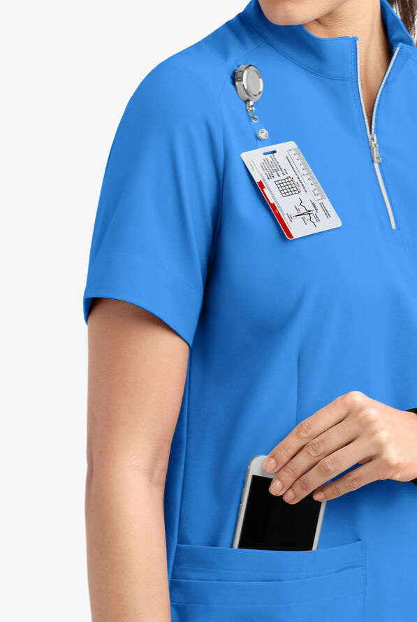 Blusa m&eacute;dica Easy STRETCH Jen con cremallera en el cuello y 4 bolsillos para mujer - Cerulean - 6